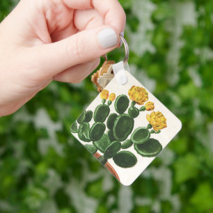 Vintage Cactus Flowers, Succulent Cacti Plants Key Ring