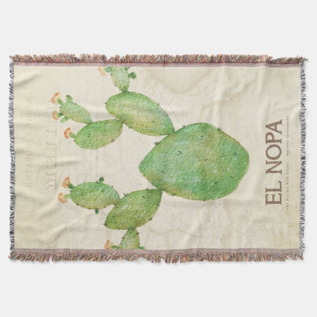 Vintage Cactus  Nopal Throw Blanket (Front)