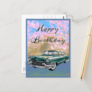Vintage Cadillac Car, Simple Retro Birthday Postcard