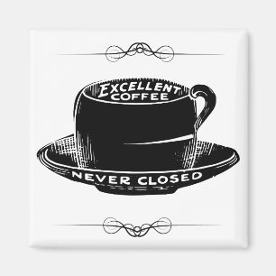 Vintage cafe coffee cup sign black and white magnet