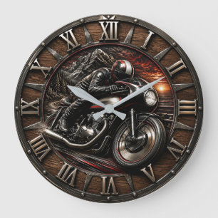 Vintage Cafe Racer Classic Motorcycle Garage Large Clock