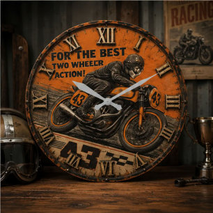 Vintage Cafe Racer Motorcycle Retro Racing Bike Large Clock