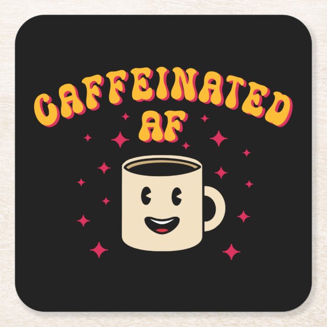 Vintage Caffeinated AF Square Paper Coaster (Front)