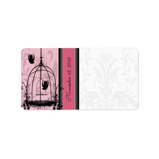 Vintage Cage Pink Bird & Black Damask Dots Address Label