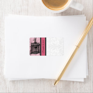 Vintage Cage Pink & Black Damask Dots Label
