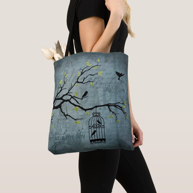 Vintage Caged Birds Tote Bag (Close Up)