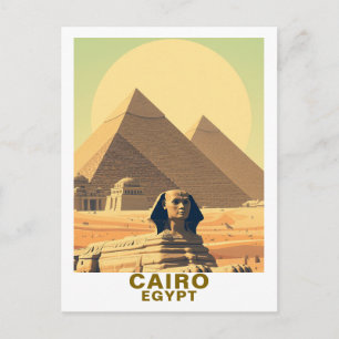 Vintage Cairo Egypt Pyramids & Sphinx Travel Postcard