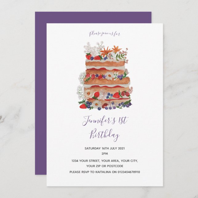 Vintage Cake birthday invitation (Front/Back)