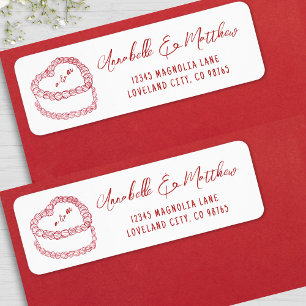 Vintage Cake Hand Drawn Red Wedding Return Address