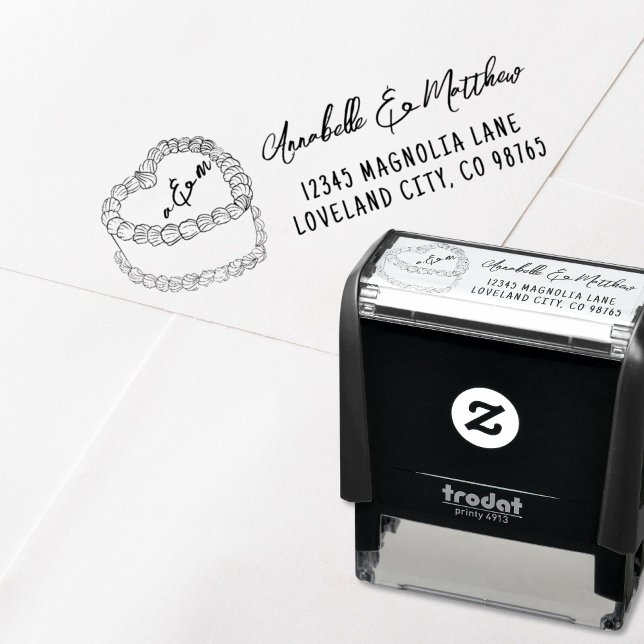 Vintage Cake Hand Drawn Wedding Return Address Self-inking Stamp (Vintage Cake Hand Drawn Wedding Return Address self-inking stamp)