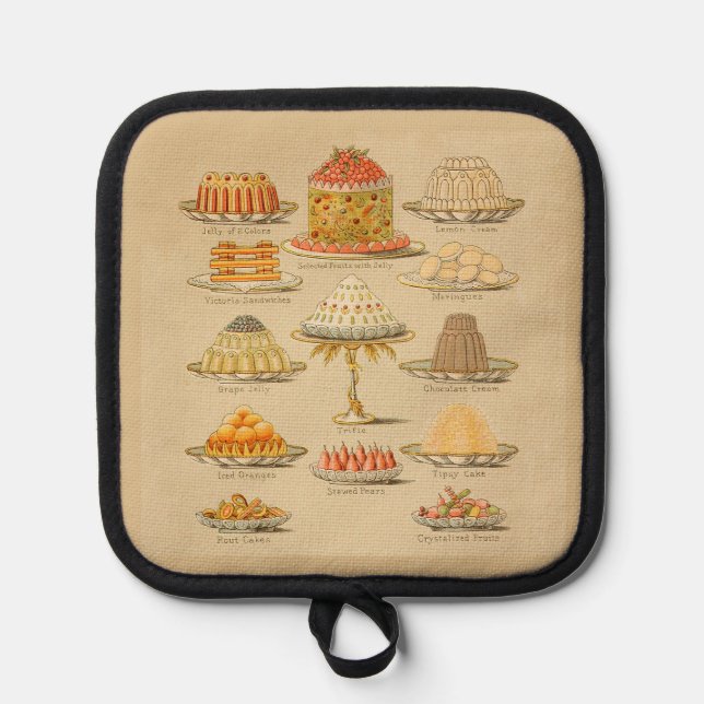 Vintage Cakes Illustration Cooking History Pot Holder (Front)