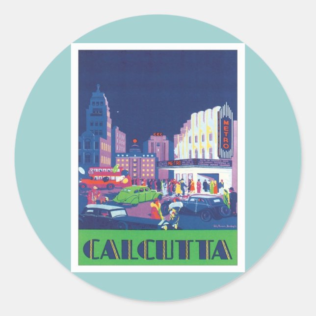 Vintage Calcutta Kolkata India Classic Round Sticker (Front)