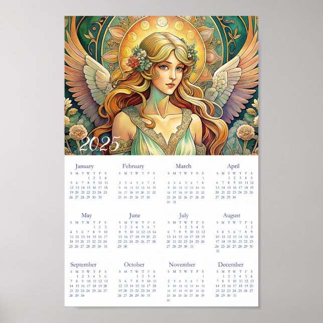 Vintage Calendar Angel Art Deco 2025.  Poster (Front)