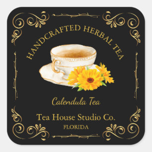Vintage Calendula Tea Square Label