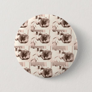 Vintage Calico Cat/Black and White Photography 6 Cm Round Badge