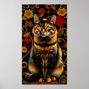 Vintage Calico Cat In Golden Shade Poster
