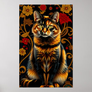 Vintage Calico Cat In Golden Shade Poster