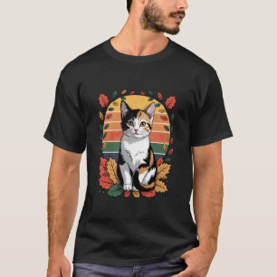 Vintage Calico Cat Kitten Autumn Fall Leaves Distr T-Shirt