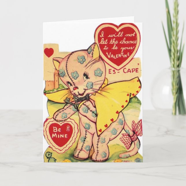 Vintage Calico Cat Valentine's Day Greeting Card (Front)
