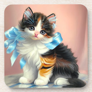 Vintage Calico Kitten Illustration Coaster