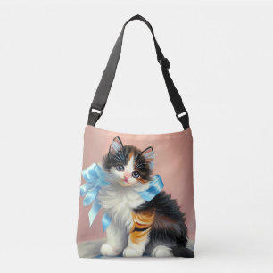 Vintage Calico Kitten Illustration Crossbody Bag