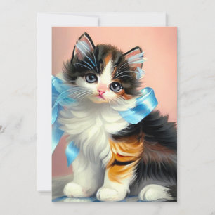 Vintage Calico Kitten Illustration Invitation