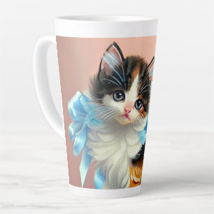 Vintage Calico Kitten Illustration Latte Mug