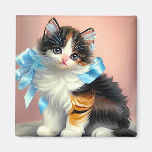 Vintage Calico Kitten Illustration Magnet (Front)
