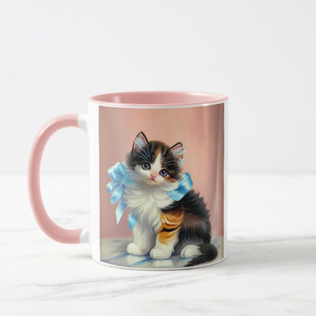 Vintage Calico Kitten Illustration Mug (Left)