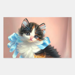 Vintage Calico Kitten Illustration Rectangular Sticker