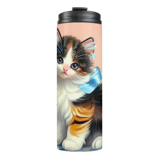 Vintage Calico Kitten Illustration Thermal Tumbler (Front)