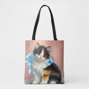 Vintage Calico Kitten Illustration Tote Bag