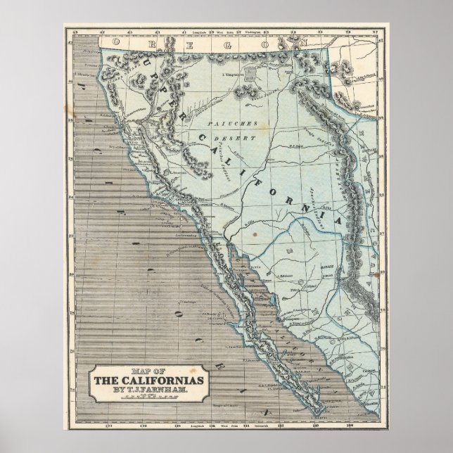 Vintage California 1845 Map Poster (Front)