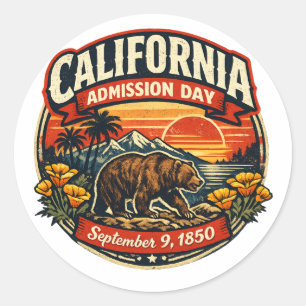 Vintage California Admission Day Retro Bear & Popp Classic Round Sticker