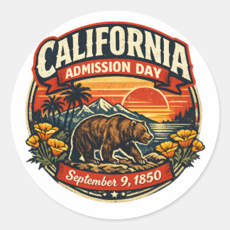 Vintage California Admission Day Retro Bear & Popp Classic Round Sticker