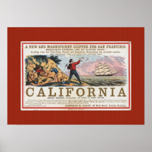 Vintage California Bound Clipper Ship Poster