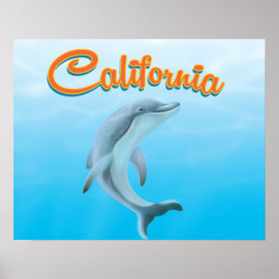 Vintage California Dolphin travel poster