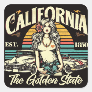 Vintage California Girl Square Sticker