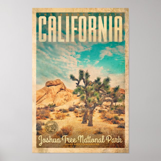 Vintage California Joshua Tree Travel Poster (Front)
