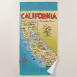Vintage California Map Beach Towel<br><div class="desc">A wonderful vintage,  retro postcard map of the State of California repurposed on a beach towel!</div>