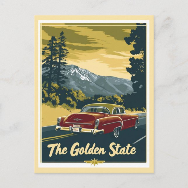 Vintage California Mountains Golden State Travel Postcard (Front)