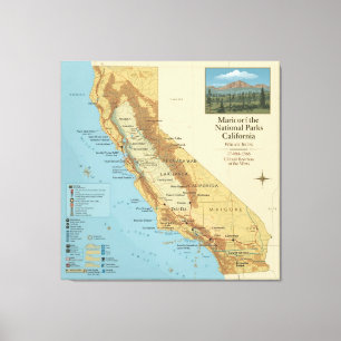 Vintage California National Parks Map Art Canvas Print