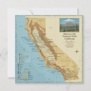 Vintage California National Parks Map Art Holiday Card