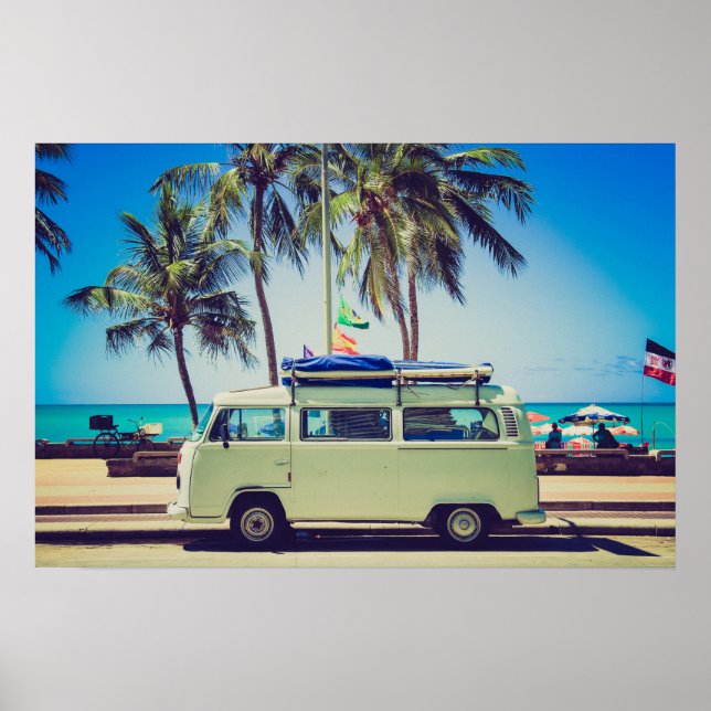 Vintage California Paradise Beach Camper Bus Poster (Front)