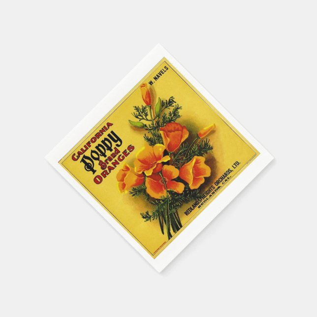 Vintage California Poppy Oranges Napkin (Corner)