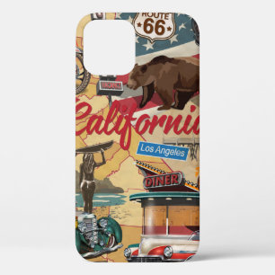 Vintage California poster with tourist attractions iPhone 12 Case