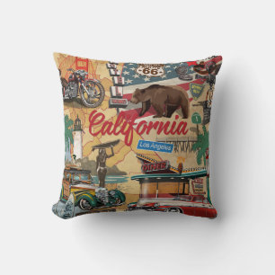 Vintage California poster with tourist attractions Cushion