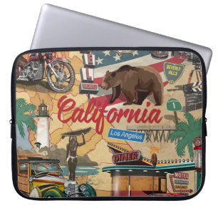 Vintage California poster with tourist attractions Laptop Sleeve