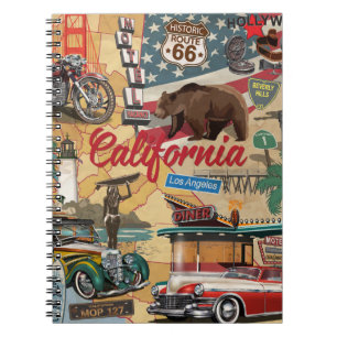 Vintage California poster with tourist attractions Notebook