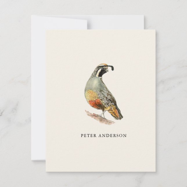 Vintage California quail flat note card (Front)